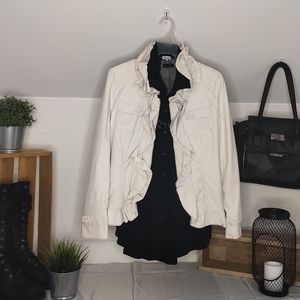 **MontanCo** Beautiful Boho White Ruffled Vegan Leather Jacket Size S